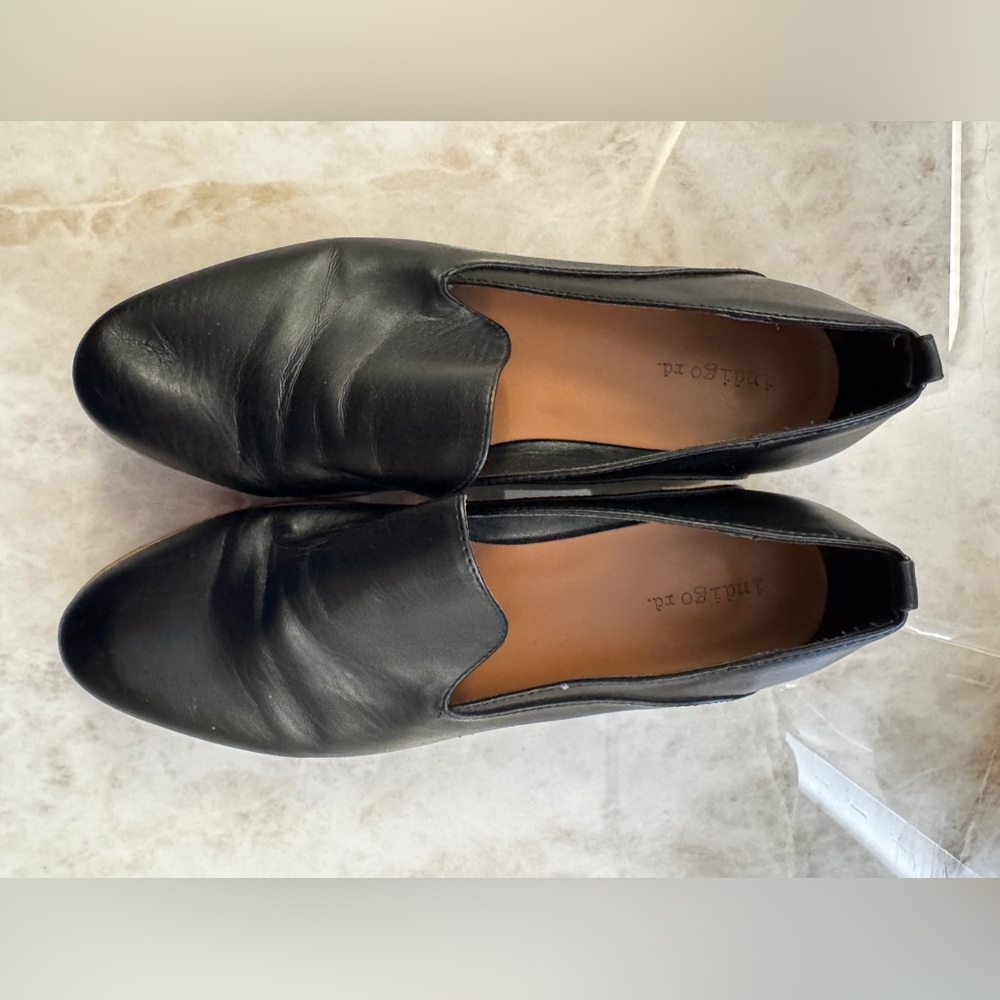 Indigo Black Leather Loafers for Men